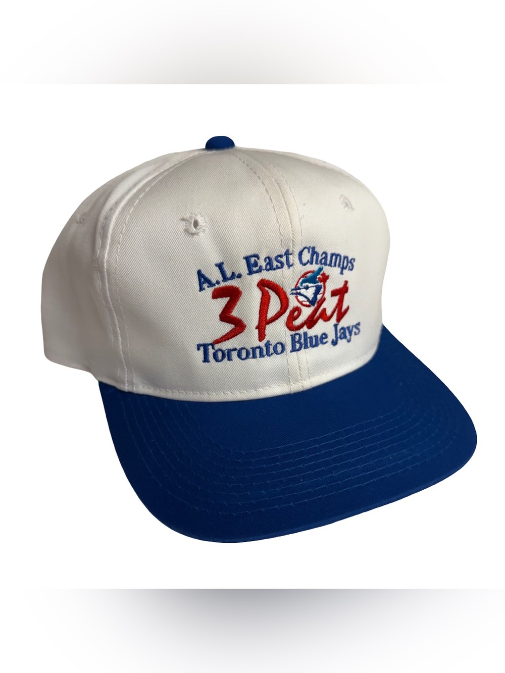 Vintage 1992 Toronto Blue Jays MLB A.L. East Champs 3 Peat Snapback Hat White